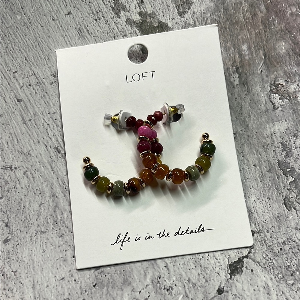 NWT LOFT Colorful Beaded Hoop Earrings